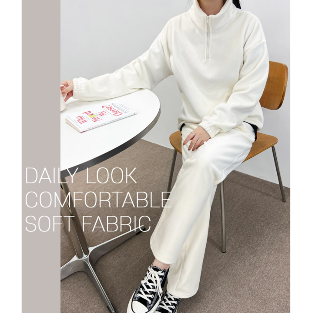 아이보리색바지 기모 코듀로이 골덴 여자 흰 백 바지 - 상세 이미지 5