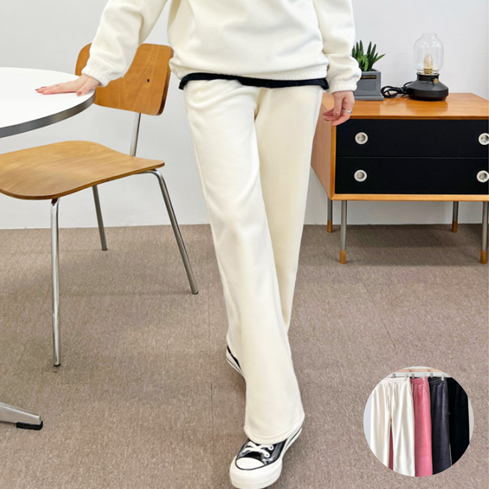 아이보리색바지 기모 코듀로이 골덴 여자 흰 백 바지 - 상품 이미지