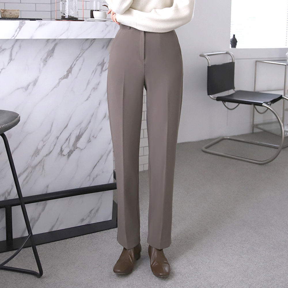 하이웨스트 슬림 스판 일자팬츠 슬랙스 여자 기모바지 겨울 여성 슬랙스 정장바지 - 상세 이미지 3