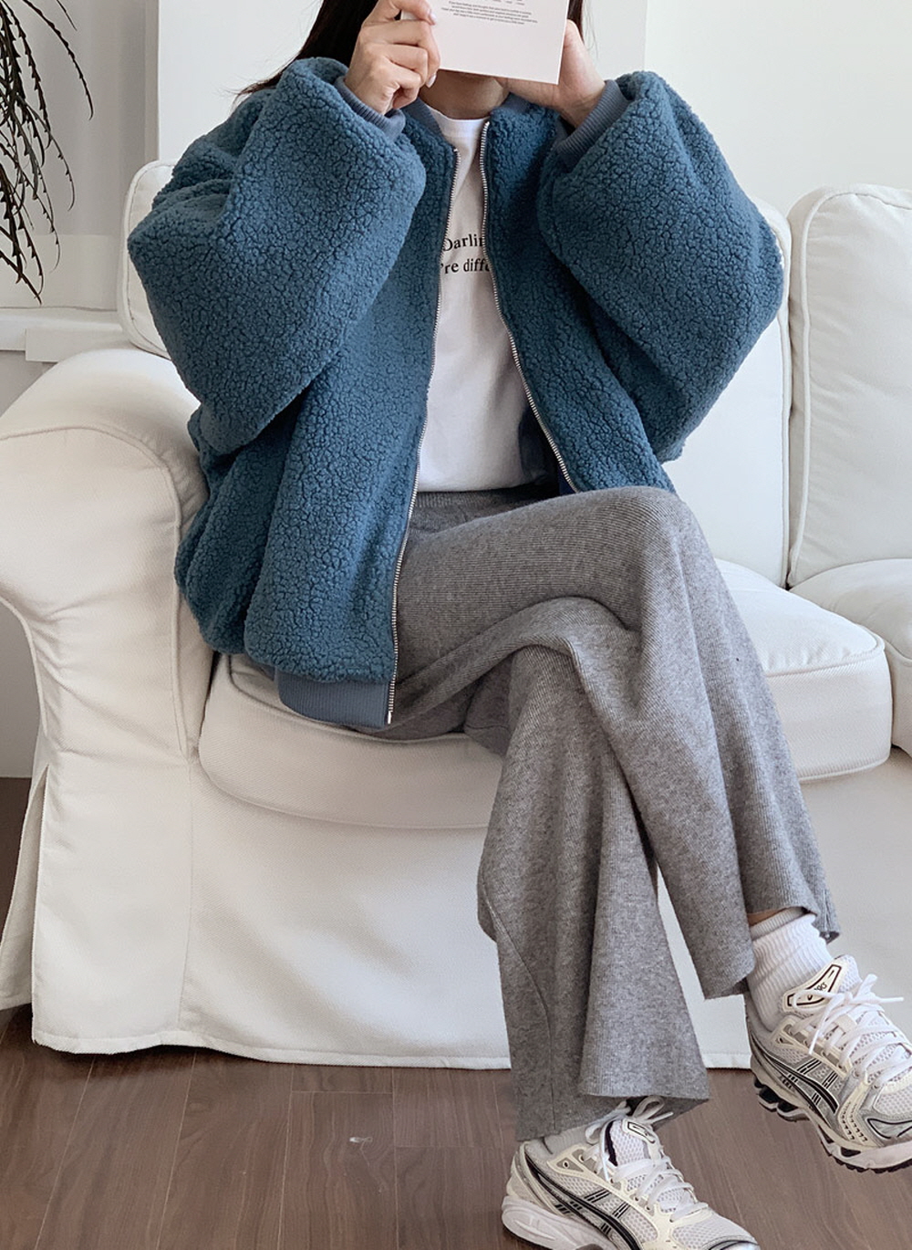 여성 뽀글이 양털 퀼팅 누빔 점퍼 오버핏 레터링 덤블 이미지 4