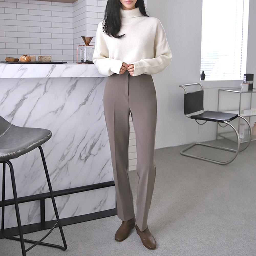 하이웨스트 슬림 스판 일자팬츠 슬랙스 여자 기모바지 겨울 여성 슬랙스 정장바지 - 상세 이미지 2