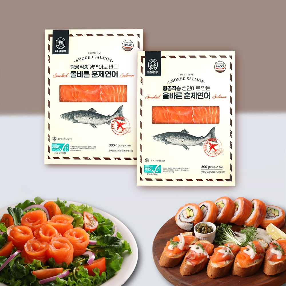 피터씨마켓 ASC인증 항공직송 생연어로 만든 올바른 훈제연어 300g, 2개
