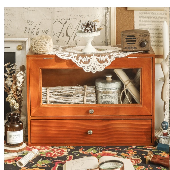 책상 위 수납장 작은 서랍장 약 소형 수납장 유리 쇼케이스