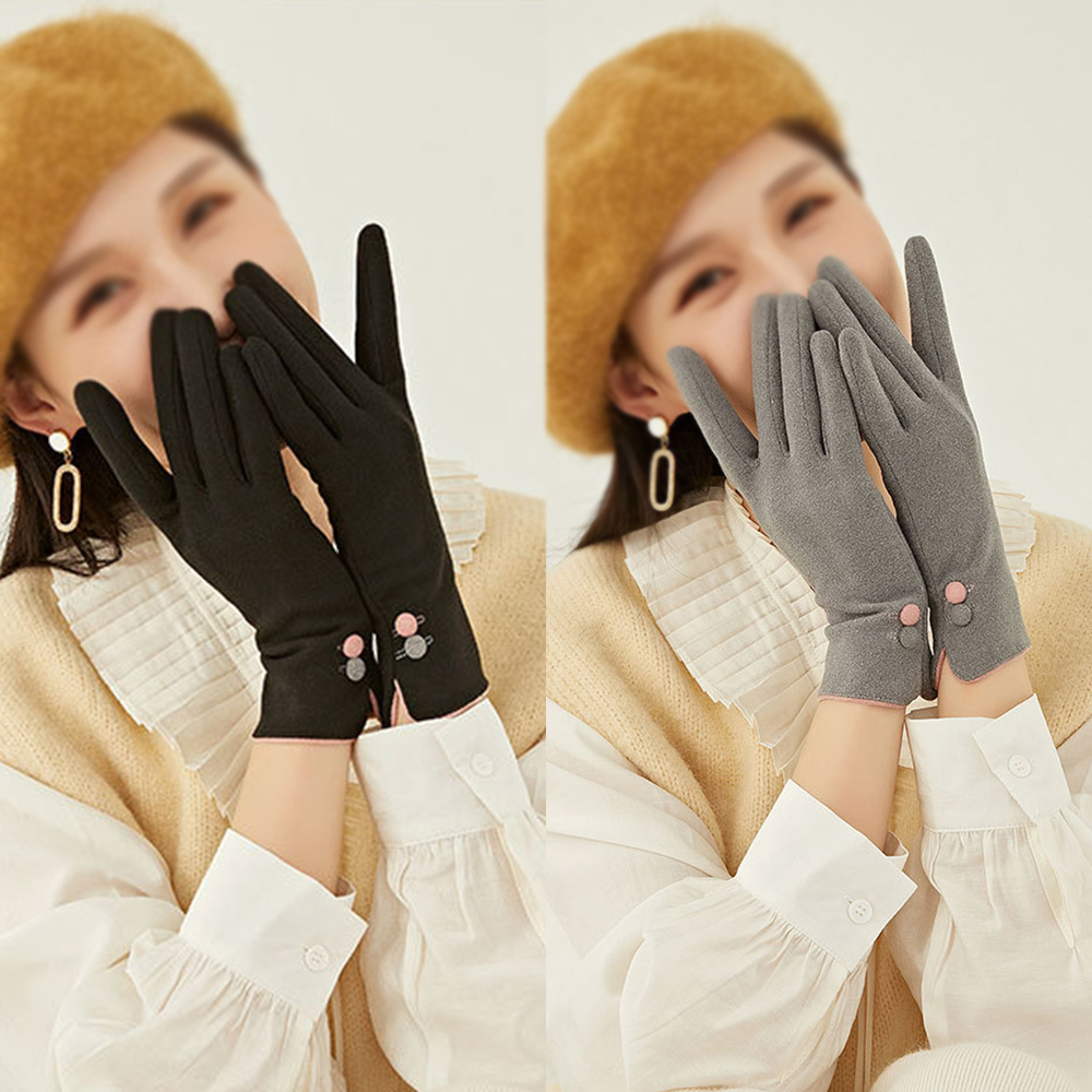 D181 핸드폰 여성 터치 장갑 기모 벨벳 방한 극세사 단추모양 겨울장갑