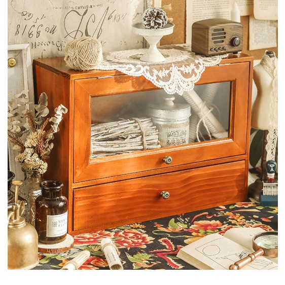 책상 위 수납장 작은 서랍장 약 소형 수납장 유리 쇼케이스