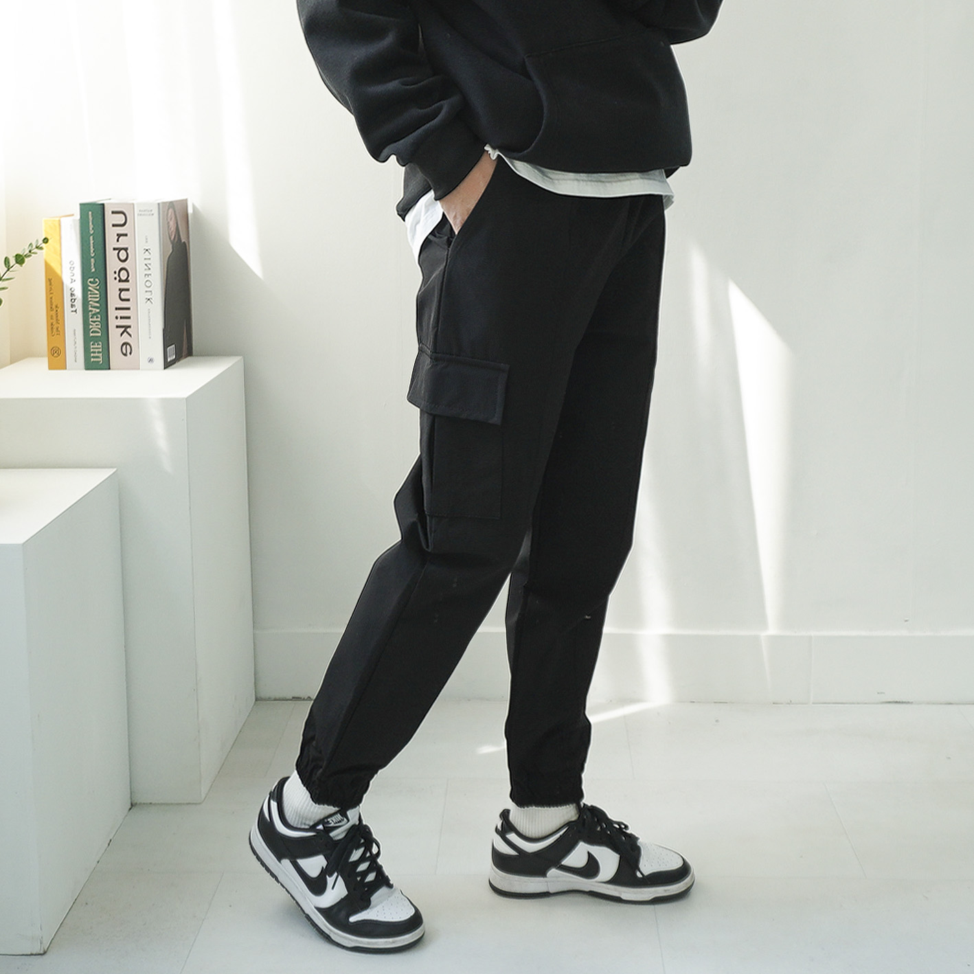 4XL까지 빅사이즈 남자 나일론 스판 앞절개 밴딩 카고 조거 팬츠 4color 이미지 3