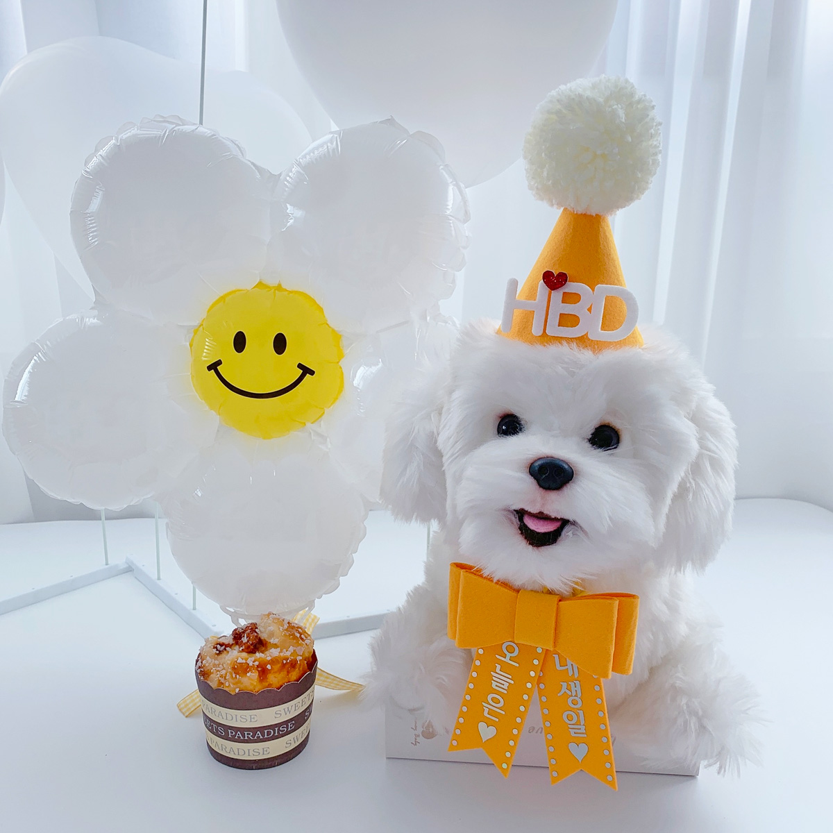 [무료배송★1시마감 당일출고] HBD 고깔화환세트 강아지 고양이 생일파티 리본화환 - 상세 이미지 3