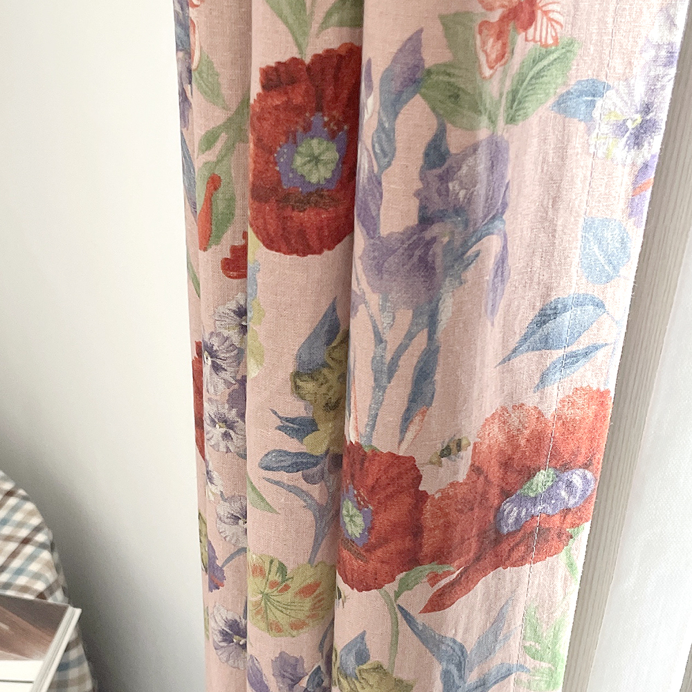 어텀 플라워 레트로 꽃무늬커튼 핑크 빈티지 린넨 커튼
