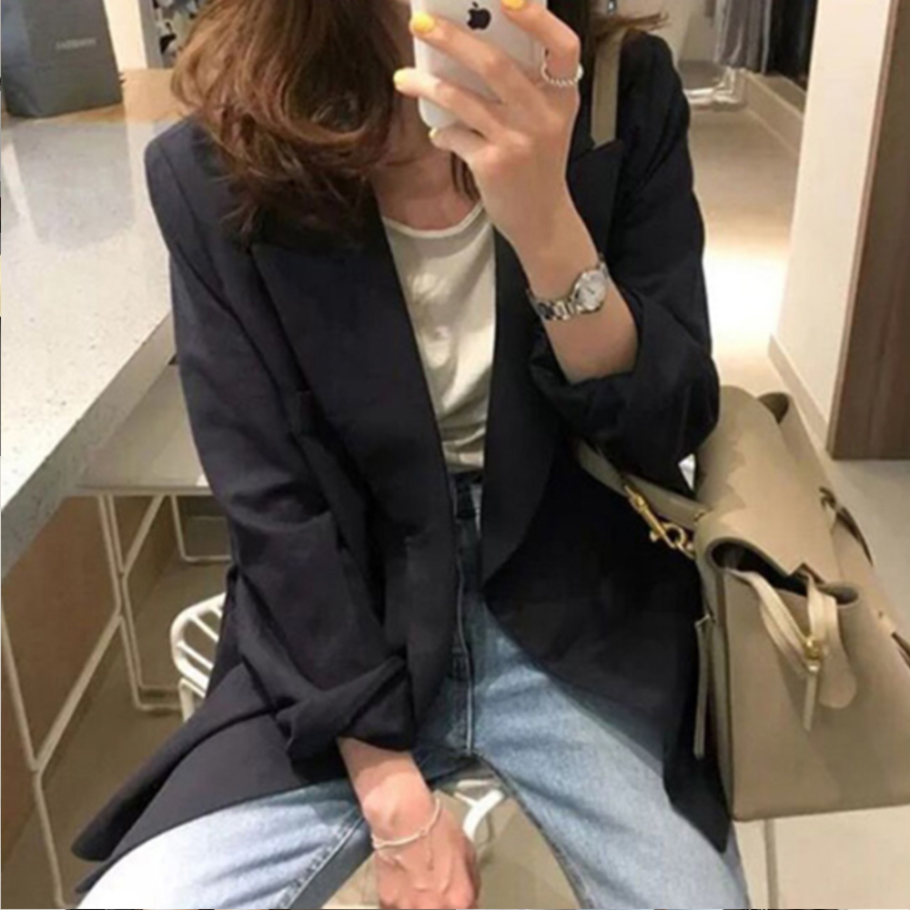 여자 자켓 재킷 봄 가을 직장인 오피스 룩 출근 면접 복장 정장 여성 블랙 검정 간절기 이미지