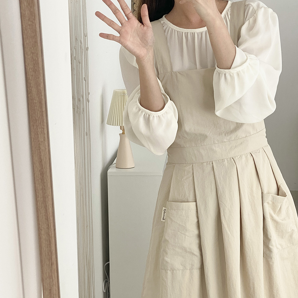 한스데이 방수 단아한 에이프런 카페 네일샵 꽃집 원피스 자수 앞치마