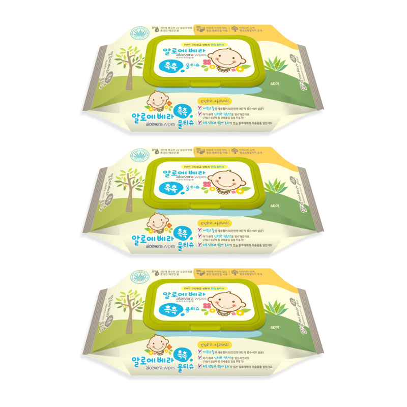 삼정펄프 알로에베라 촉촉 물티슈 캡형 80매 3팩 자극없는 부드러운 대용량 일반형 물티슈