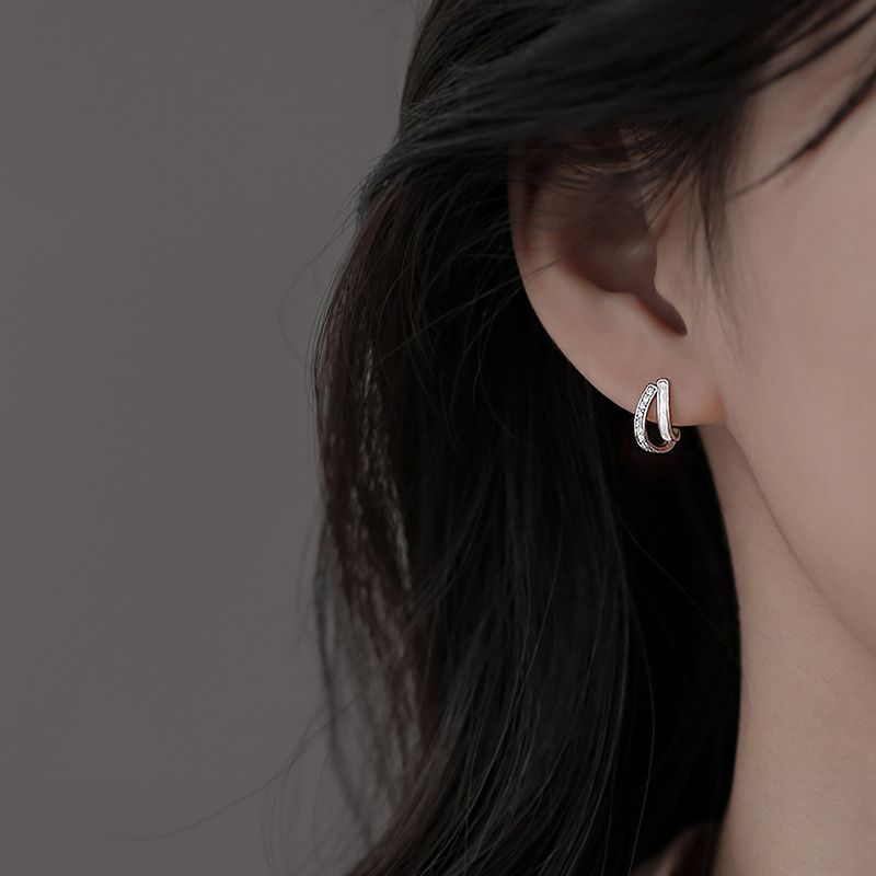 크리스탈 포인트 더블 라인 큐빅 화이트 펄 스터드 여성 귀걸이 [실버] N096 - 상세 이미지 2