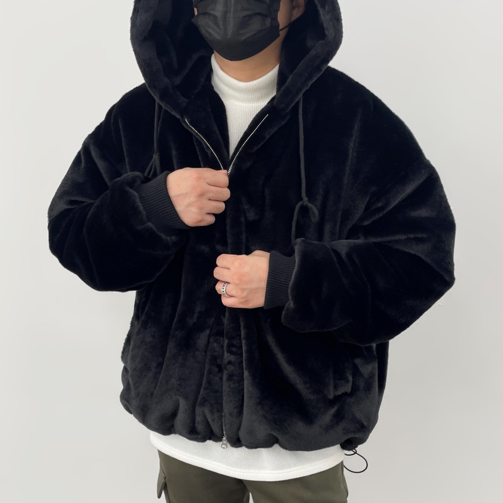 남자 밍크 후드 보아털 후리스 집업 제품 이미지