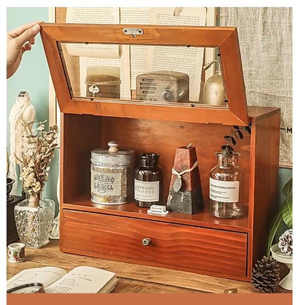 책상 위 수납장 작은 서랍장 약 소형 수납장 유리 쇼케이스