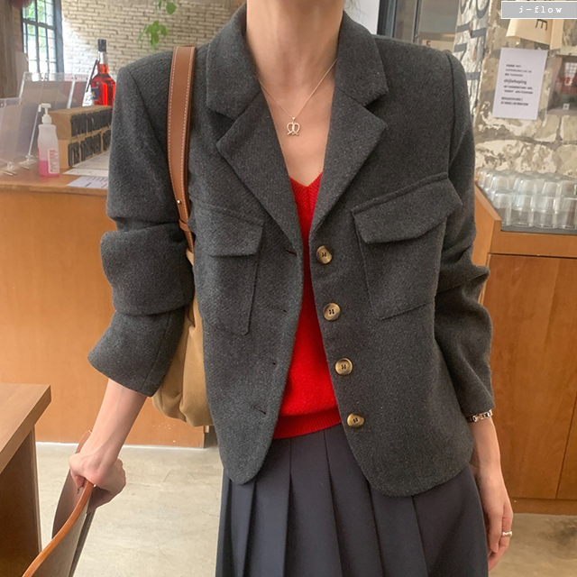 루빌 포켓 모직 카라 울 자켓 2col 가을 겨울 싱글 스탠다드 도톰 제이플로우 - 상품 이미지