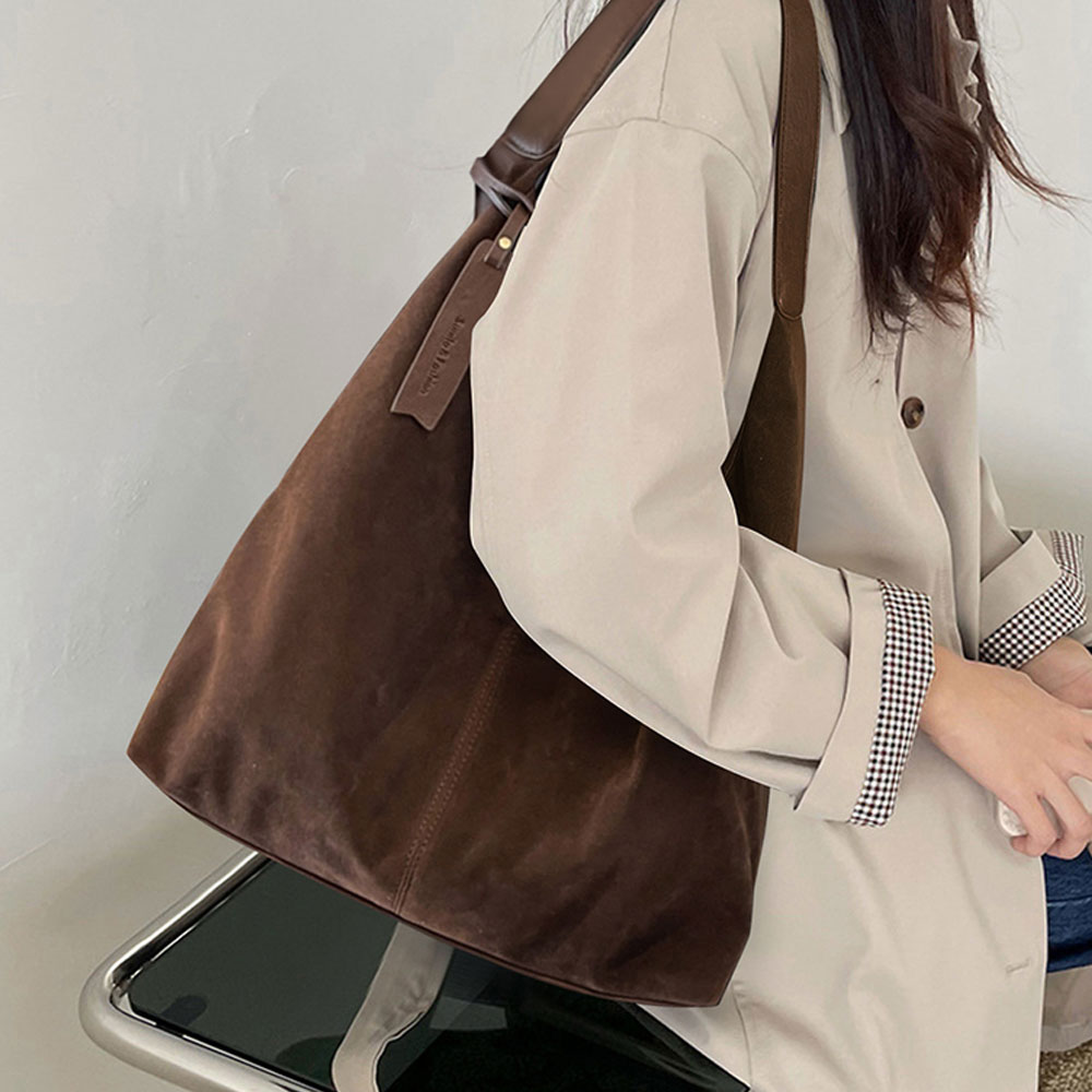 여대생 대학생 빈티지 빅 숄더백 직장인 여성 출근가방 무지 라지 큰 호보백 가방 - 상품 이미지