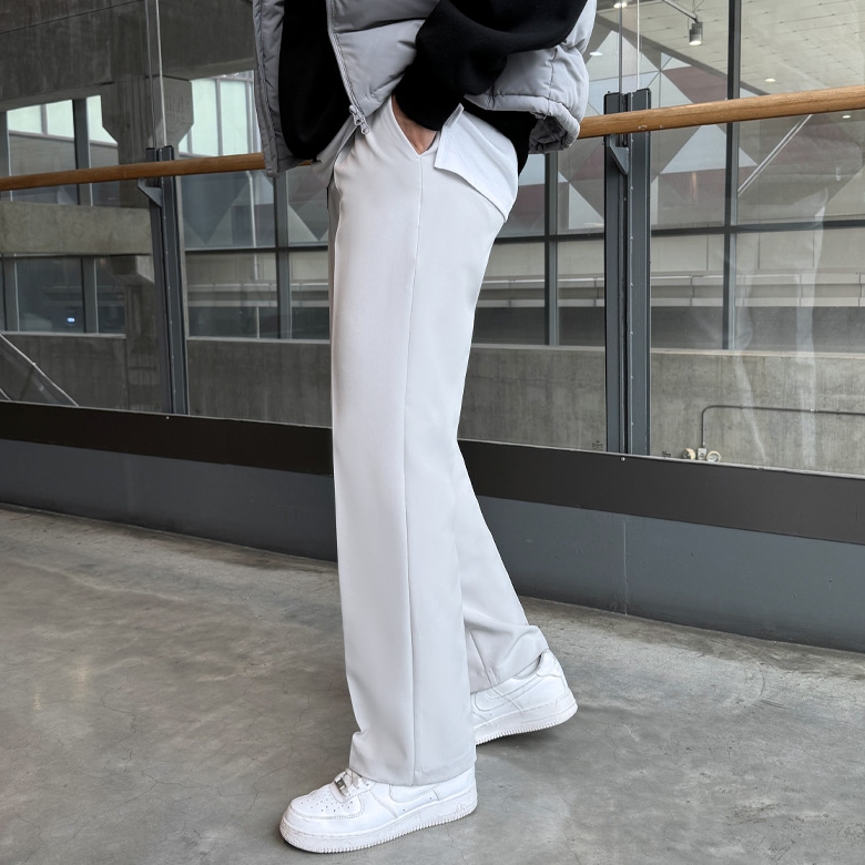 1+1 남자 크릭 사계절 링클프리 스판 와이드 슬랙스 바지 - 상세 이미지 2