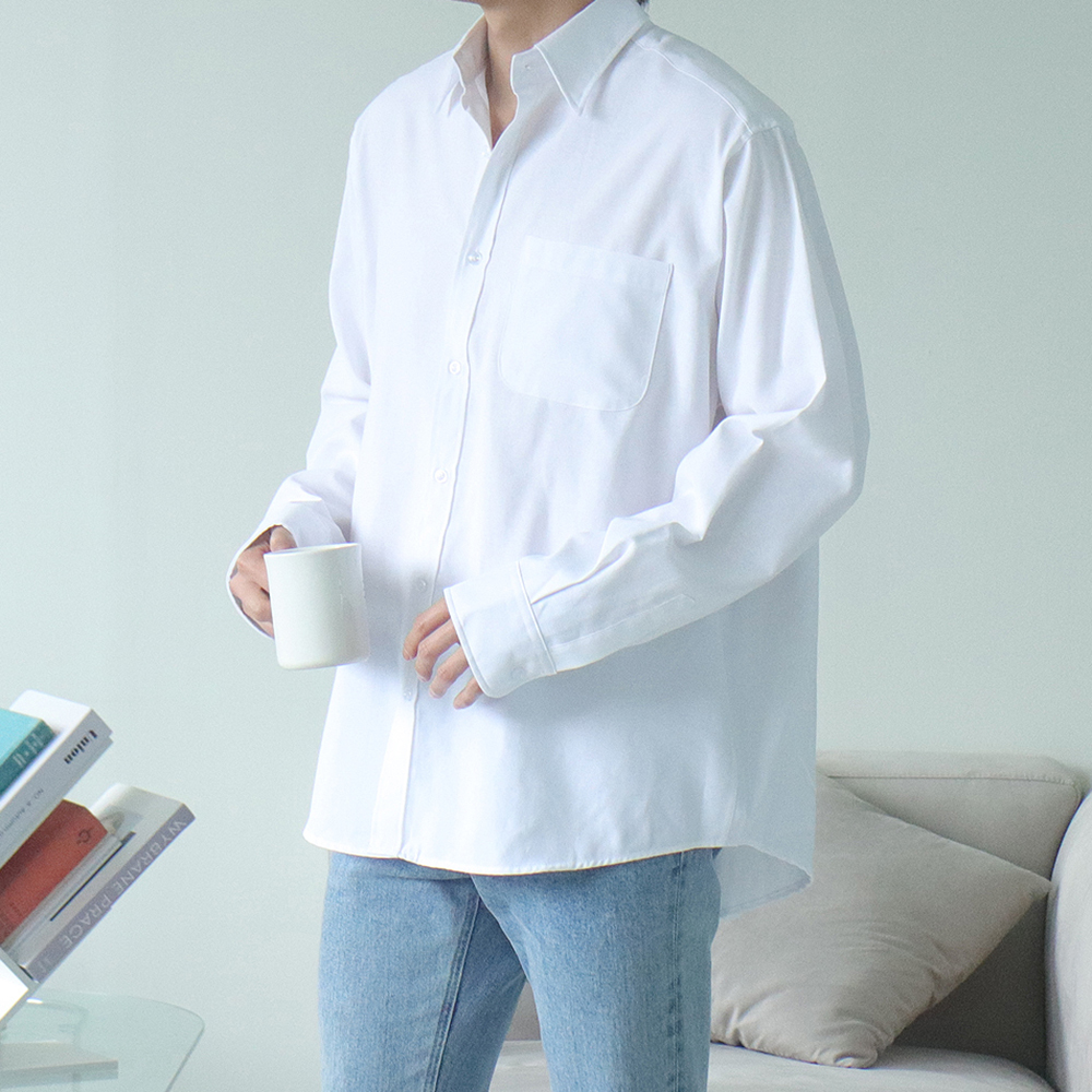 남자셔츠 남자오버핏셔츠 구김없는 스트라이프 남성옥스포드남방 - 상품 이미지