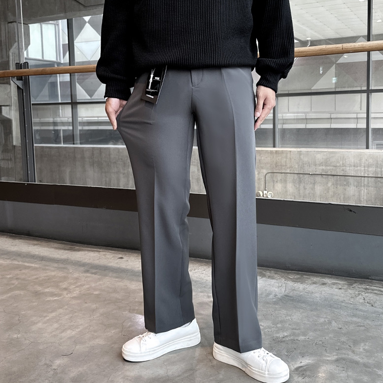 1+1 남자 크릭 사계절 링클프리 스판 와이드 슬랙스 바지 - 상세 이미지 5