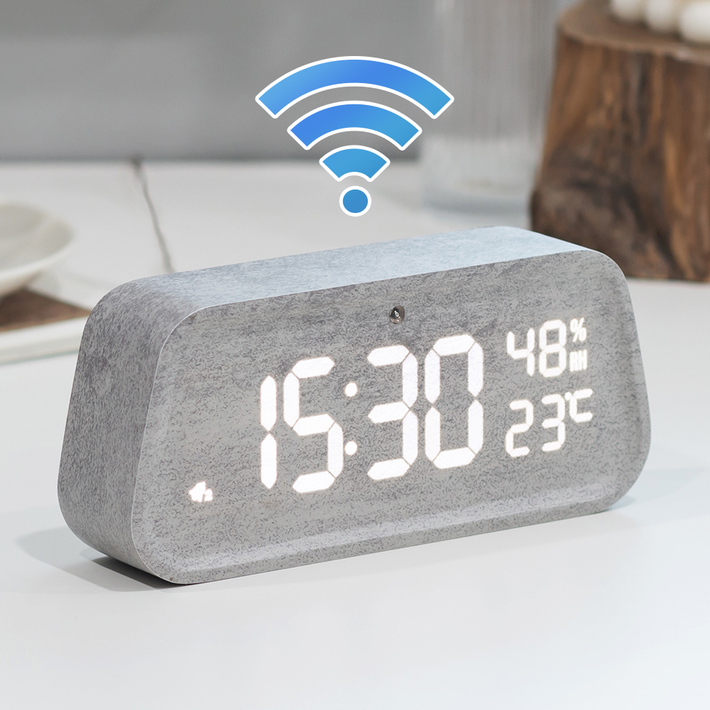 플라이토 와이파이 인테리어 LED 탁상시계 전자 디지털 알람 우드 온습도 무소음 헤이비