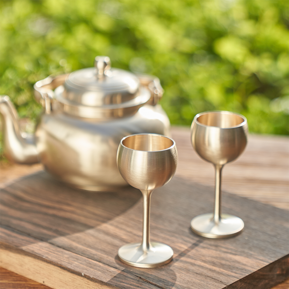 거창유기 방짜 유기 감성 캠핑 양주잔 와인잔 술잔 소주 소리 잔 2P 세트