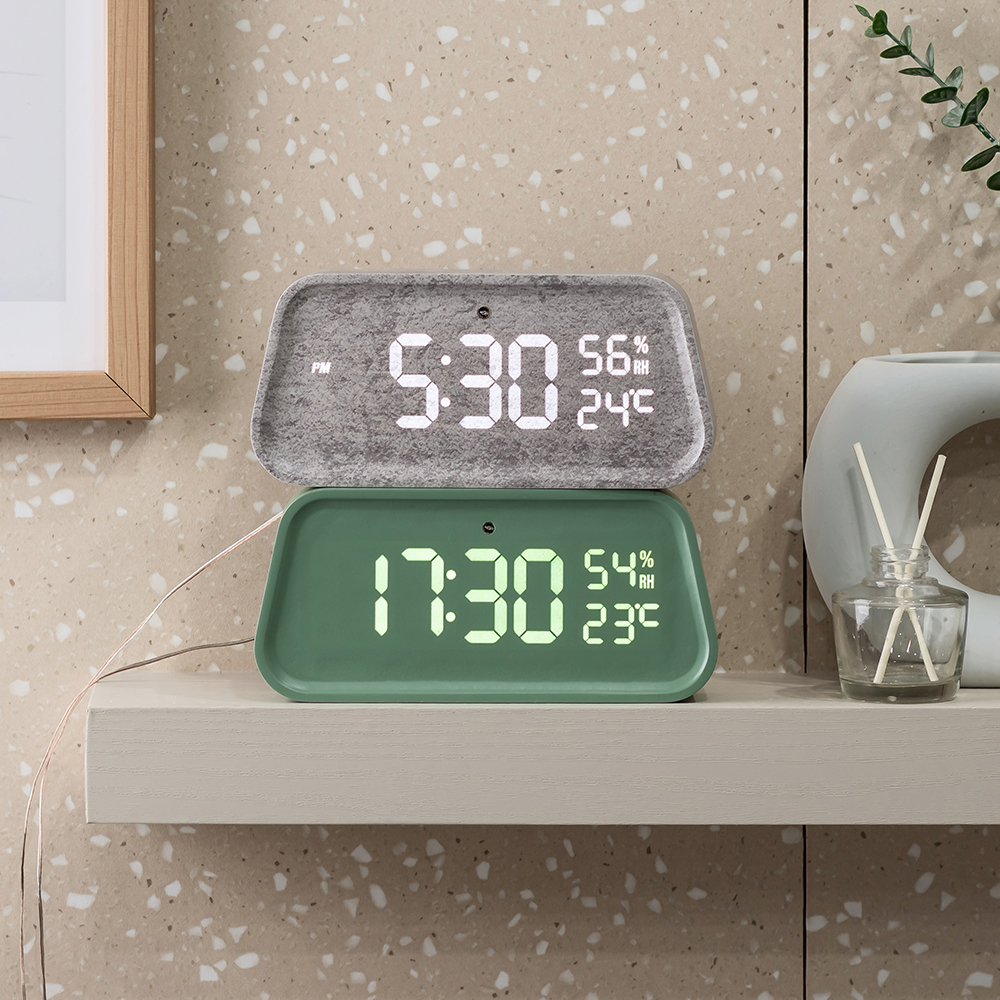 플라이토 와이파이 인테리어 LED 탁상시계 전자 디지털 알람 우드 온습도 무소음 헤이비