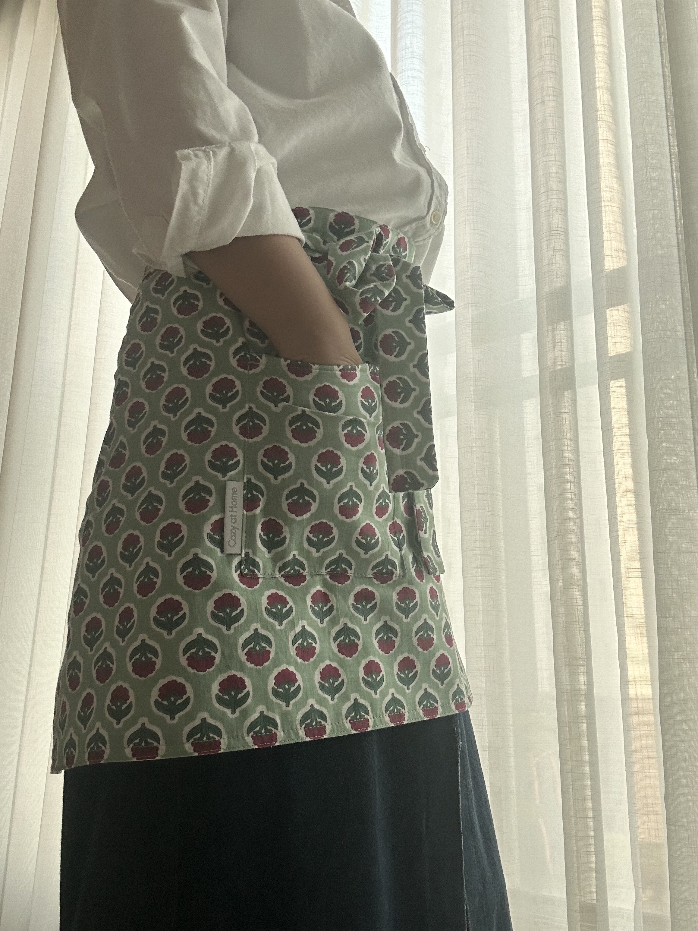 코지앳홈 [자체제작] 핸드메이드 인도원단 허리 앞치마 2종컬러+선물박스포장