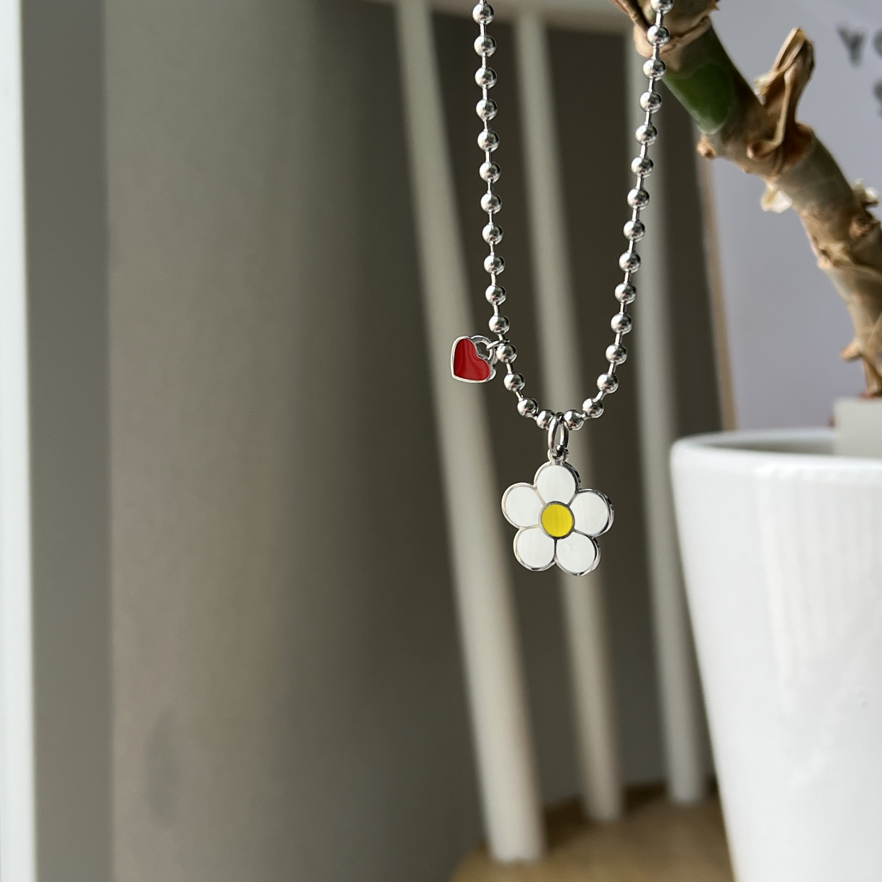 강아지 각인 목걸이 인식표 계란꽃 써지컬 데이지 19X21(소형견) 2.3mm 대형견