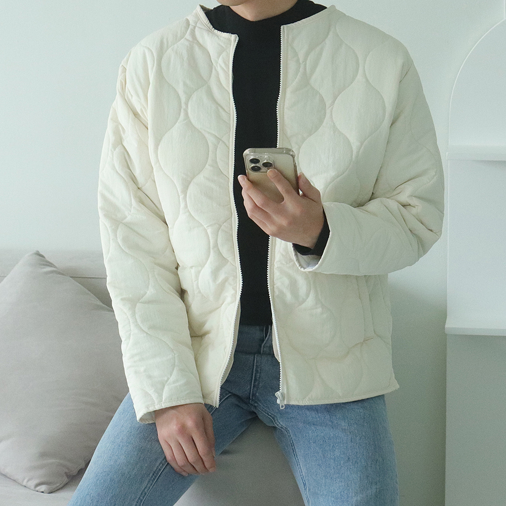 남자경량패딩 퀼팅 유넥 남성깔깔이 남자숏패딩 - 메인 이미지