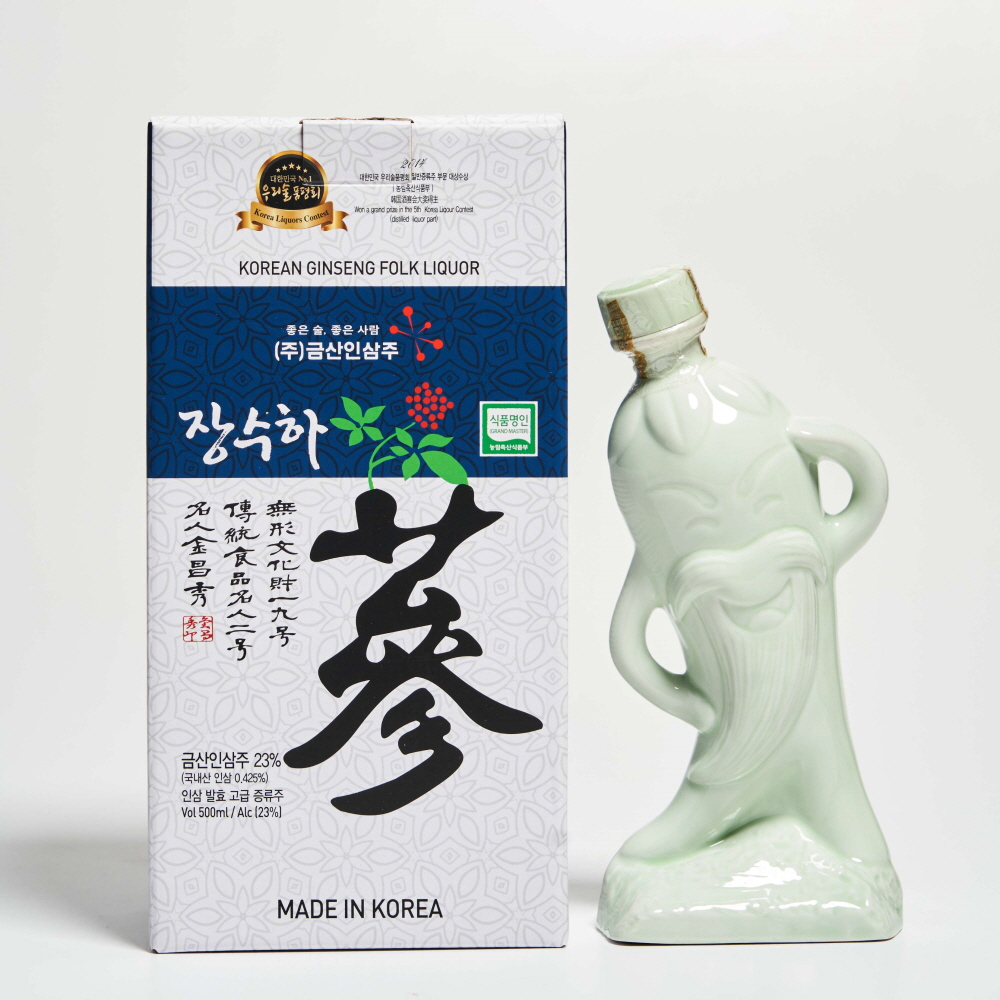 장수하삼 도자기23도 500ml 금산인삼주 김창수 명인(케이스, 쇼핑백 포함)