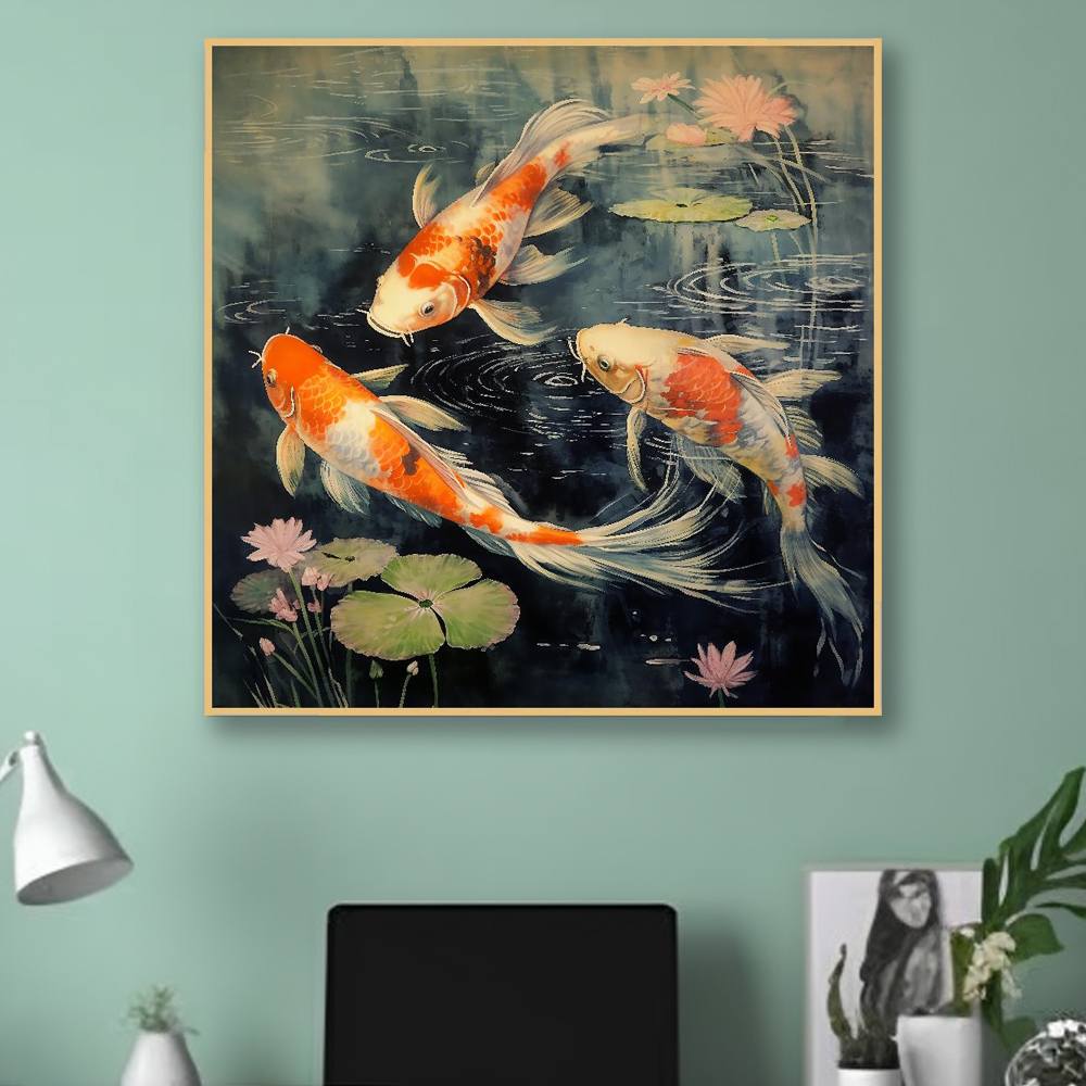 황금 잉어 45x45cm 무광블랙 알루미늄액자 구어도 그림 - 상세 이미지 2