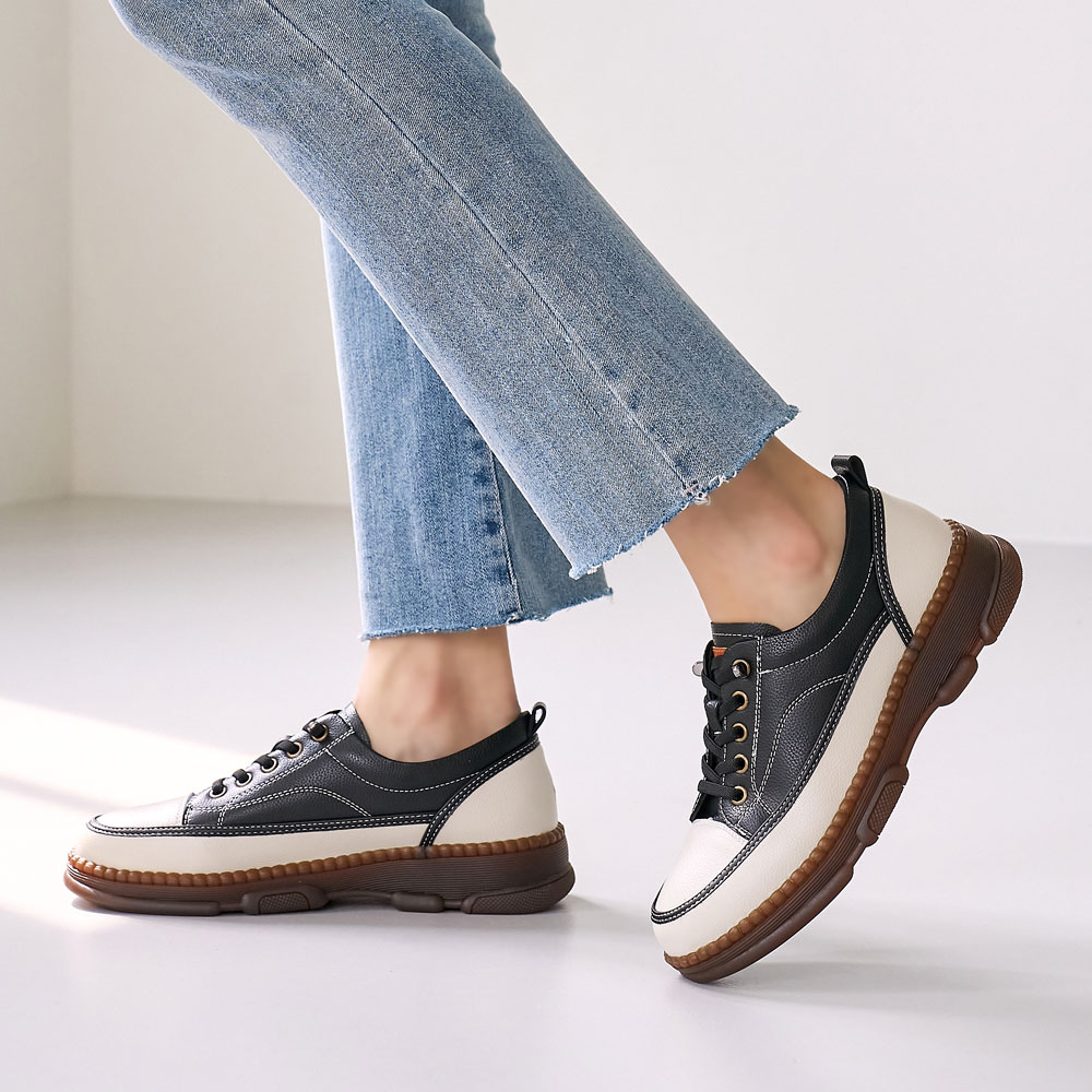 발편한 데일리 밴딩끈 소가죽 통굽 여성 스니커즈 운동화