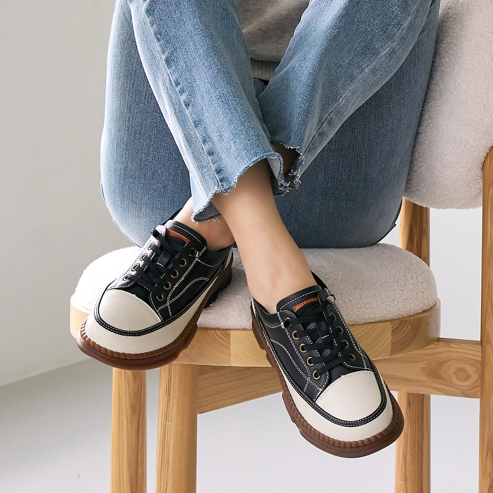 발편한 데일리 밴딩끈 소가죽 통굽 여성 스니커즈 운동화