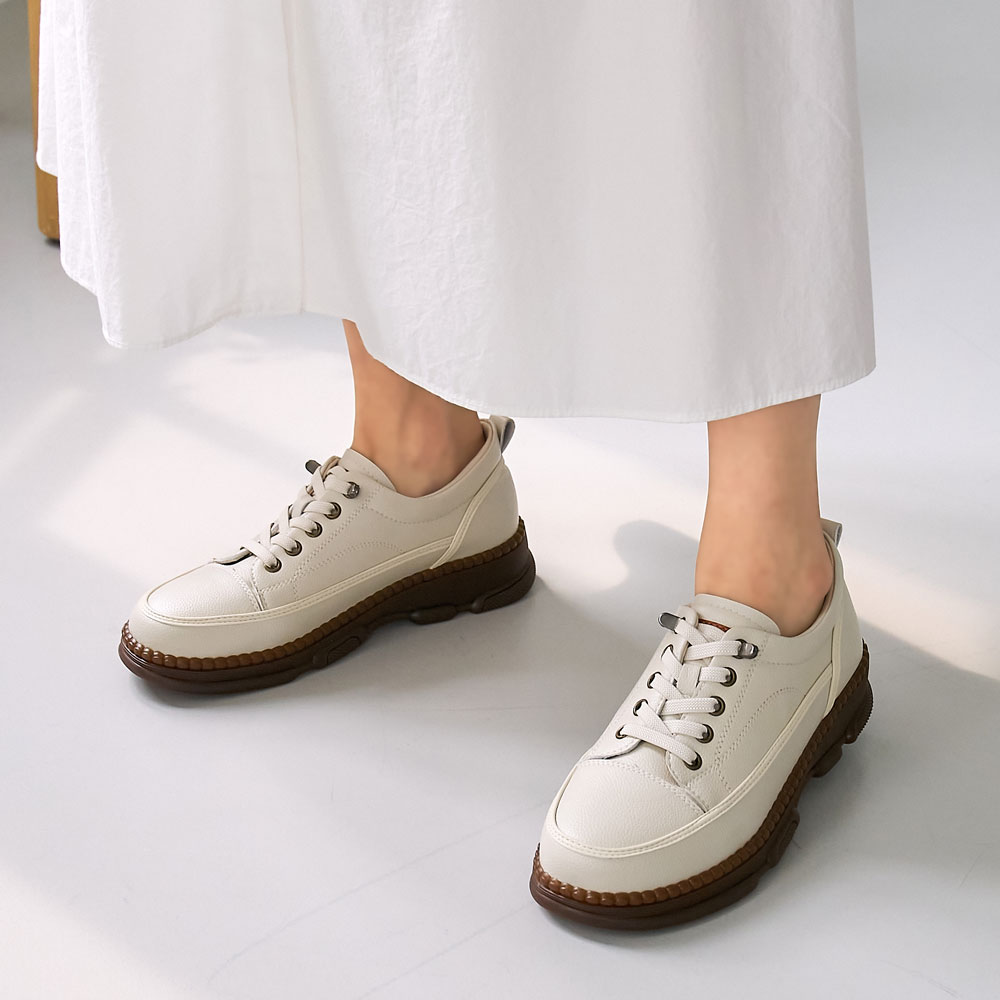 발편한 데일리 밴딩끈 소가죽 통굽 여성 스니커즈 운동화