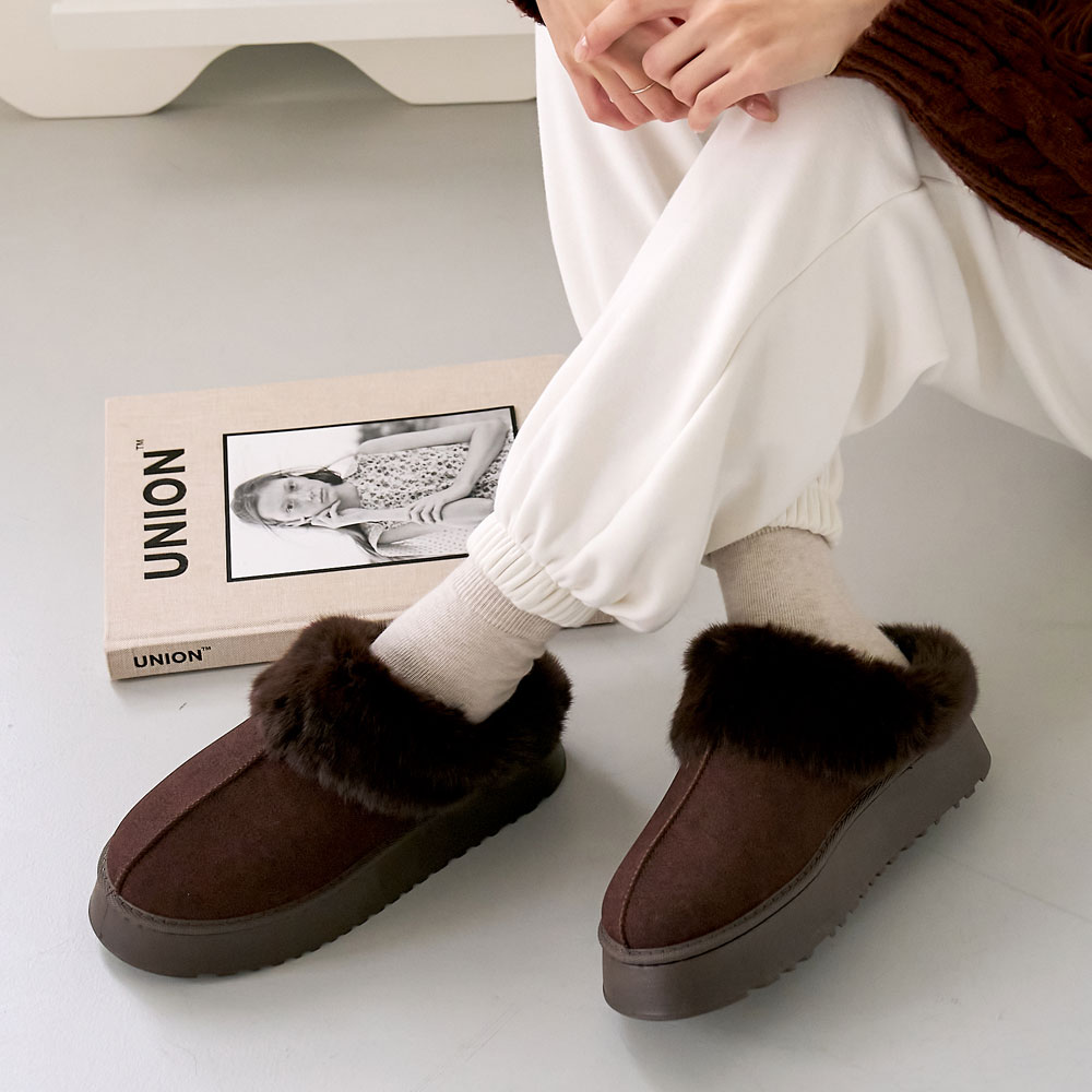 부드러운 퍼트리밍 여성용 통굽 키높이 겨울 털슬리퍼 사무실슬리퍼