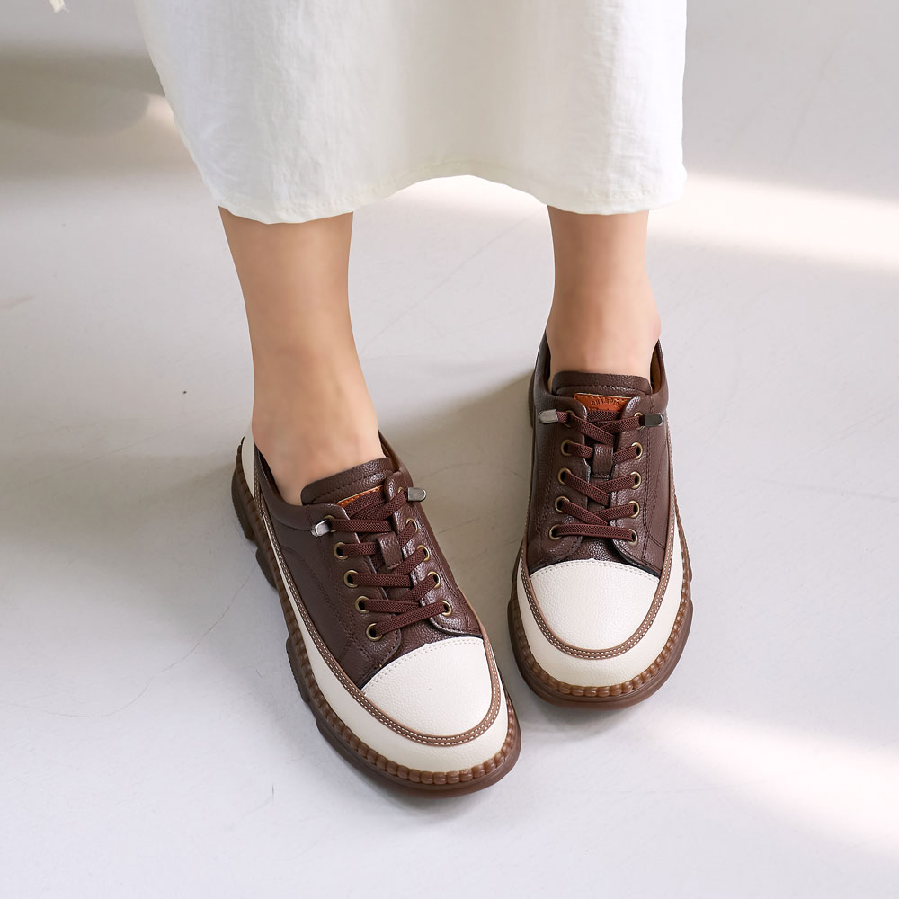 발편한 데일리 밴딩끈 소가죽 통굽 여성 스니커즈 운동화