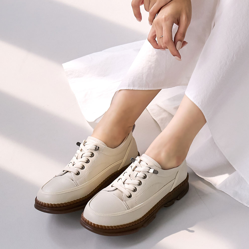 발편한 데일리 밴딩끈 소가죽 통굽 여성 스니커즈 운동화