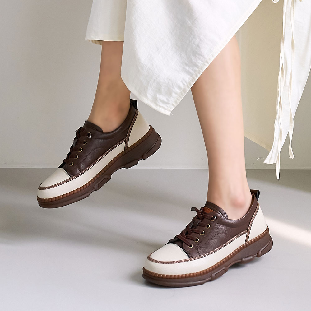 발편한 데일리 밴딩끈 소가죽 통굽 여성 스니커즈 운동화