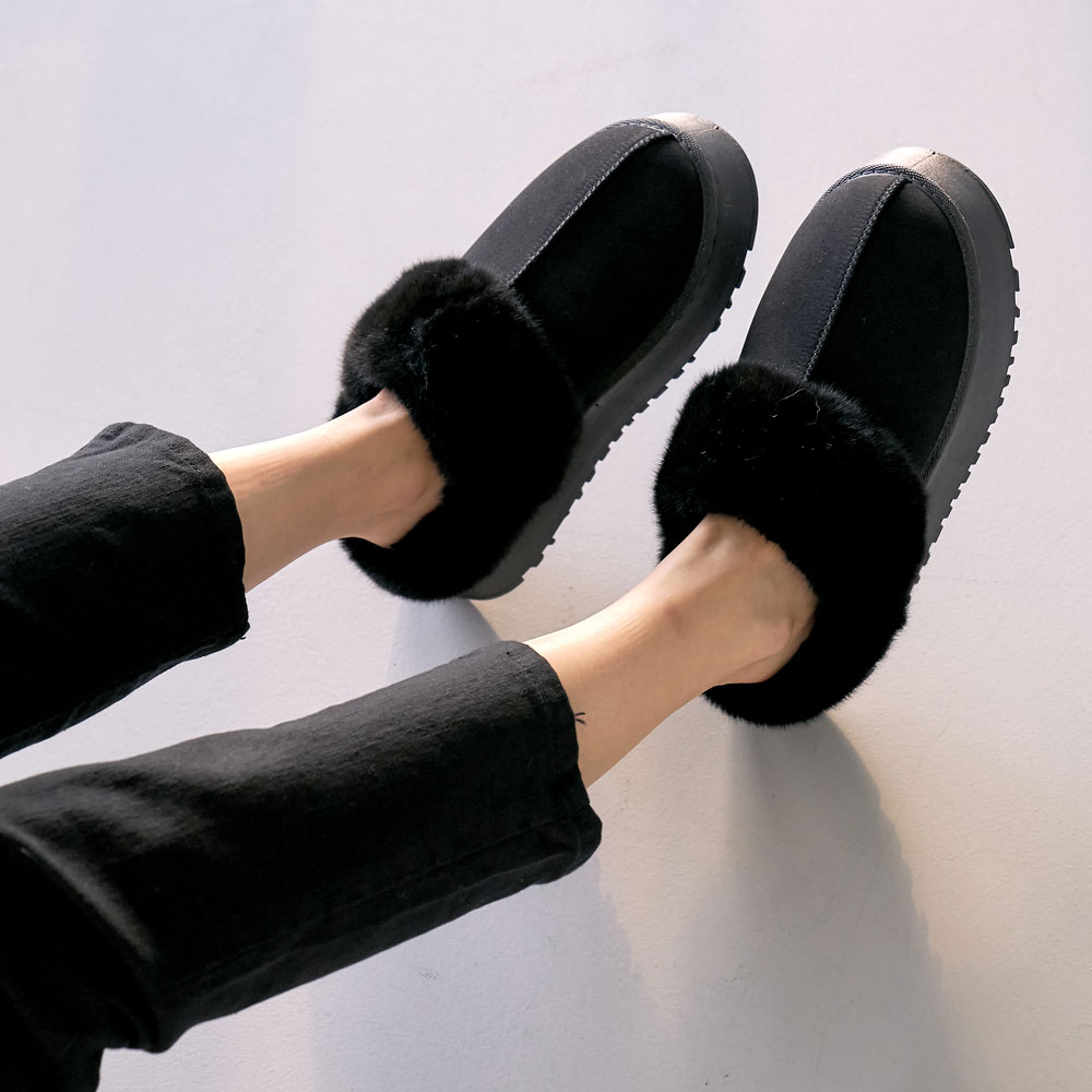 부드러운 퍼트리밍 여성용 통굽 키높이 겨울 털슬리퍼 사무실슬리퍼