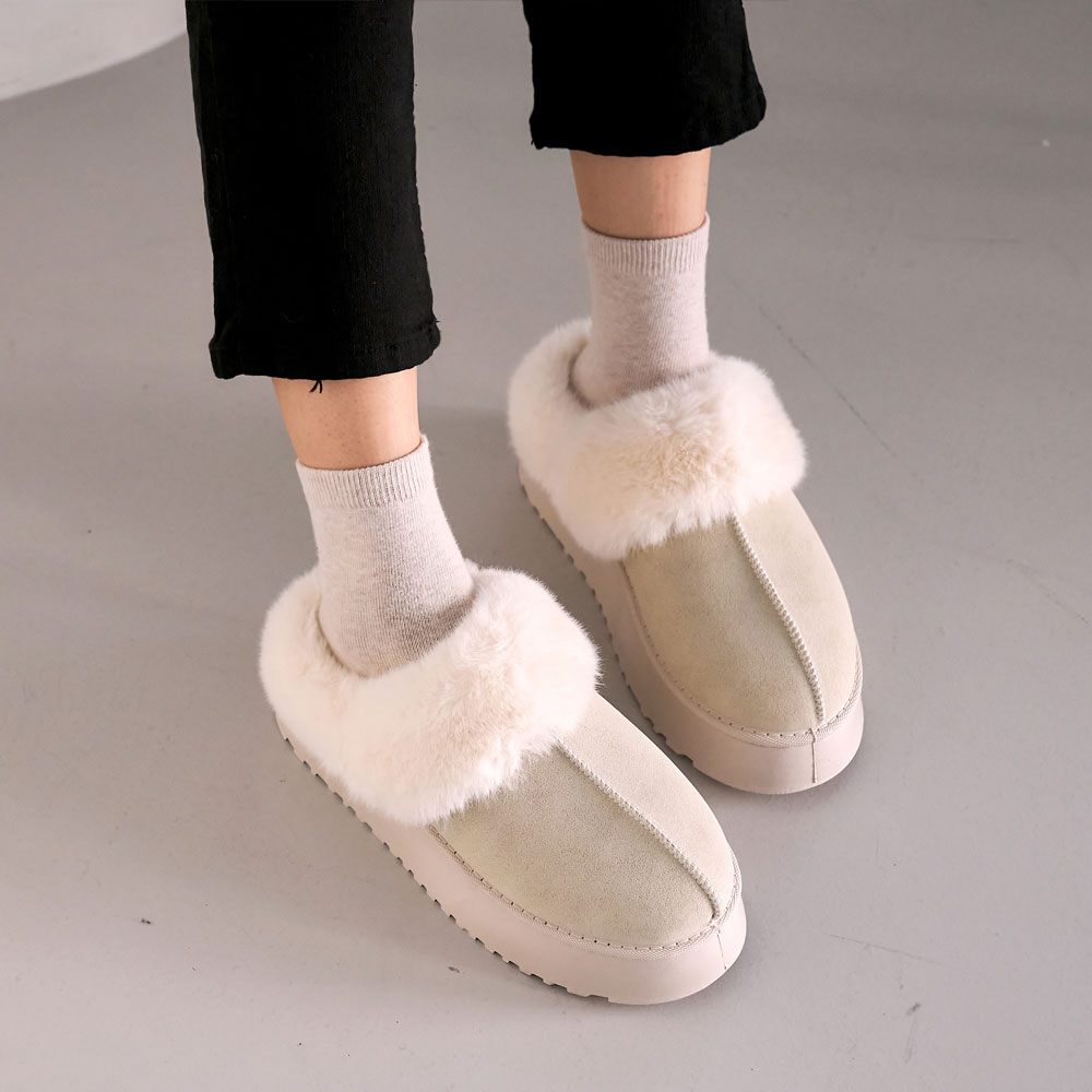 부드러운 퍼트리밍 여성용 통굽 키높이 겨울 털슬리퍼 사무실슬리퍼