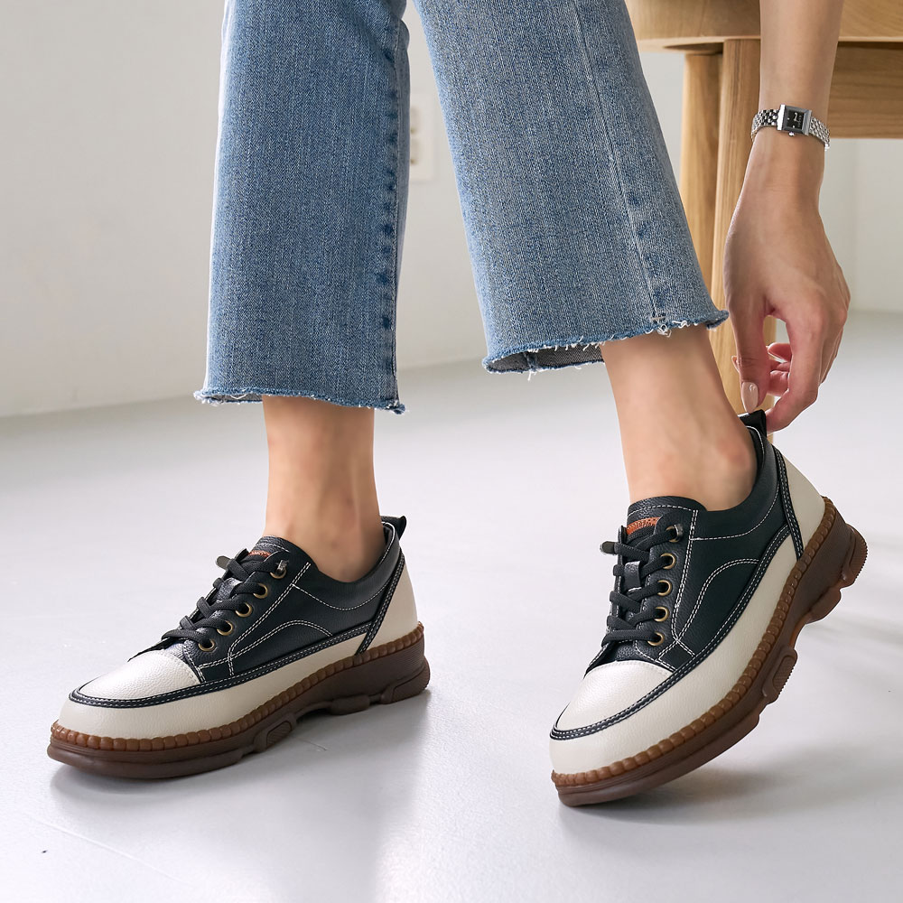 발편한 데일리 밴딩끈 소가죽 통굽 여성 스니커즈 운동화