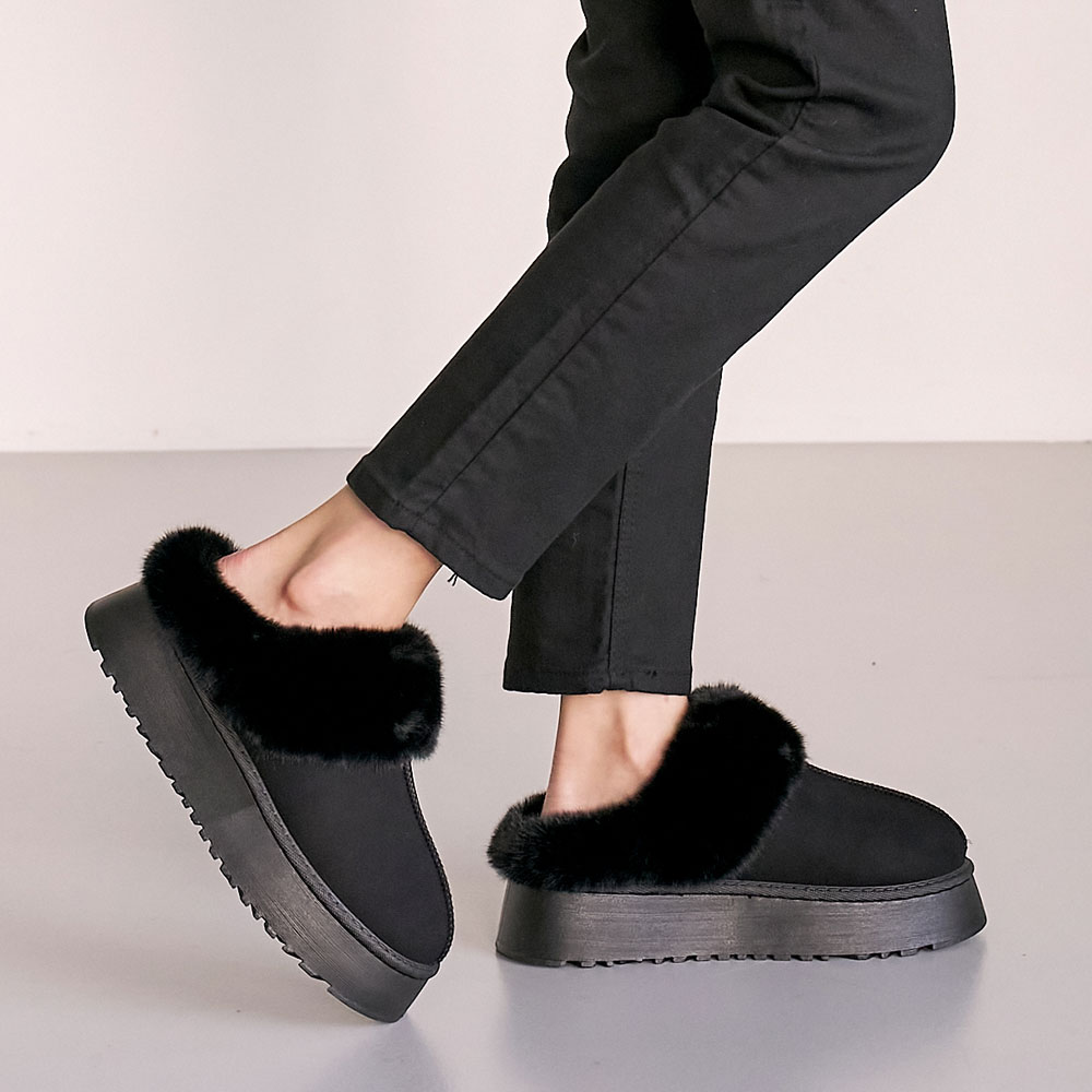 부드러운 퍼트리밍 여성용 통굽 키높이 겨울 털슬리퍼 사무실슬리퍼
