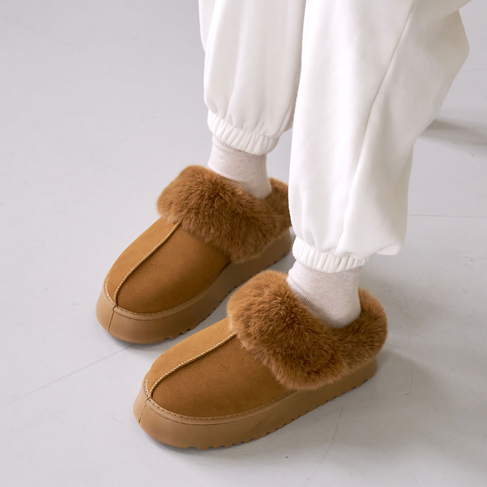 부드러운 퍼트리밍 여성용 통굽 키높이 겨울 털슬리퍼 사무실슬리퍼