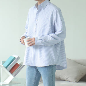 남자셔츠 오버핏 옥스포드 남성남방 남자스트라이프셔츠 착용 후기 | 사이즈/핏 총정리 - 상품 이미지 1