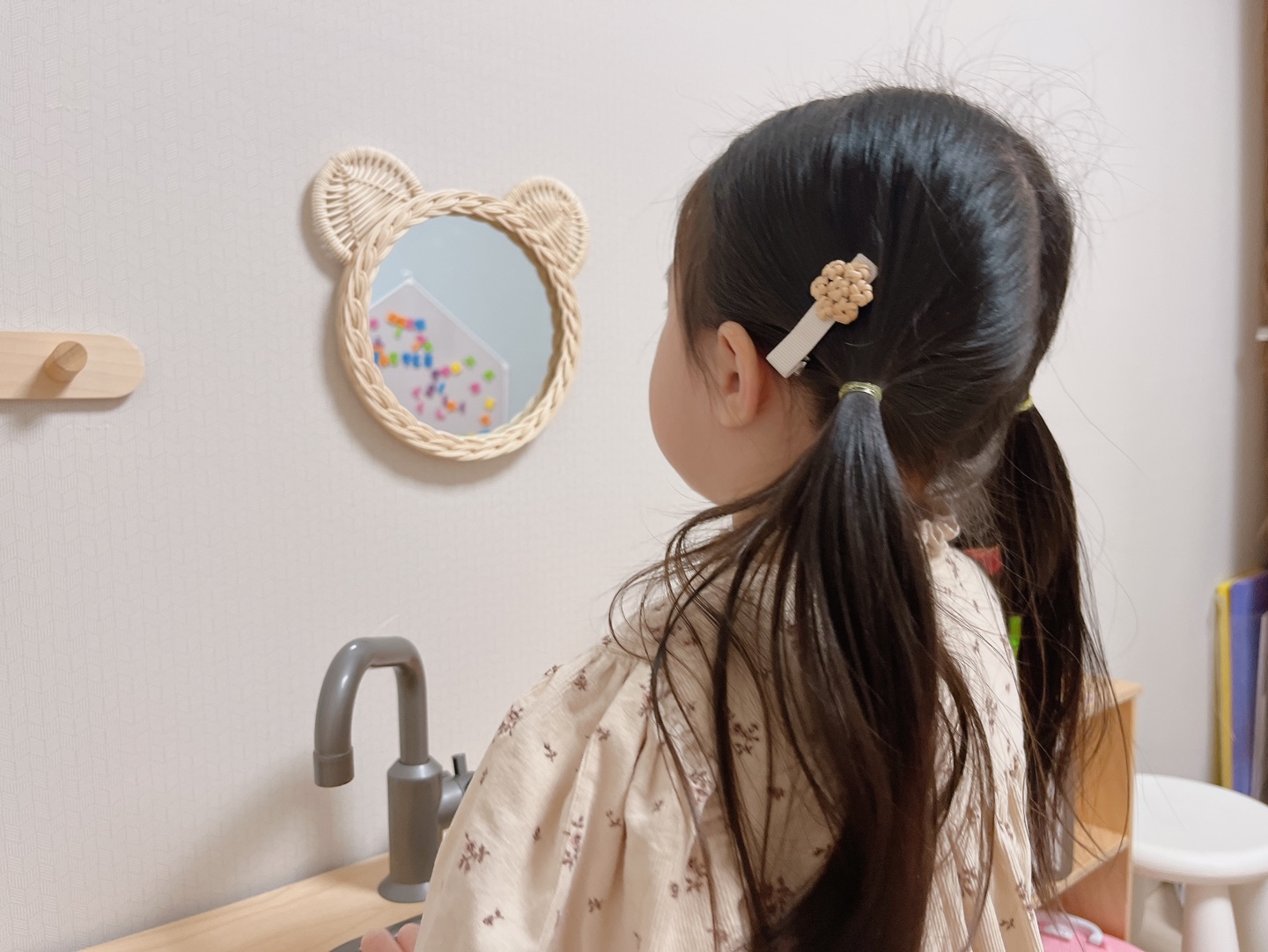 라탄 곰돌이 거울 아이방 아기방 소품 인테리어 거울 (직경20cm)