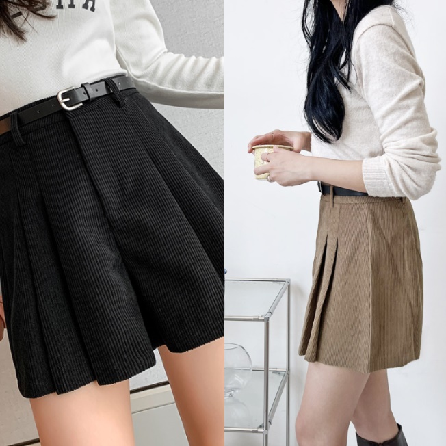 따뜻한 겨울 반바지 검정 베이지 반바지 코듀로이 여성 골덴 반바지 - 상품 이미지