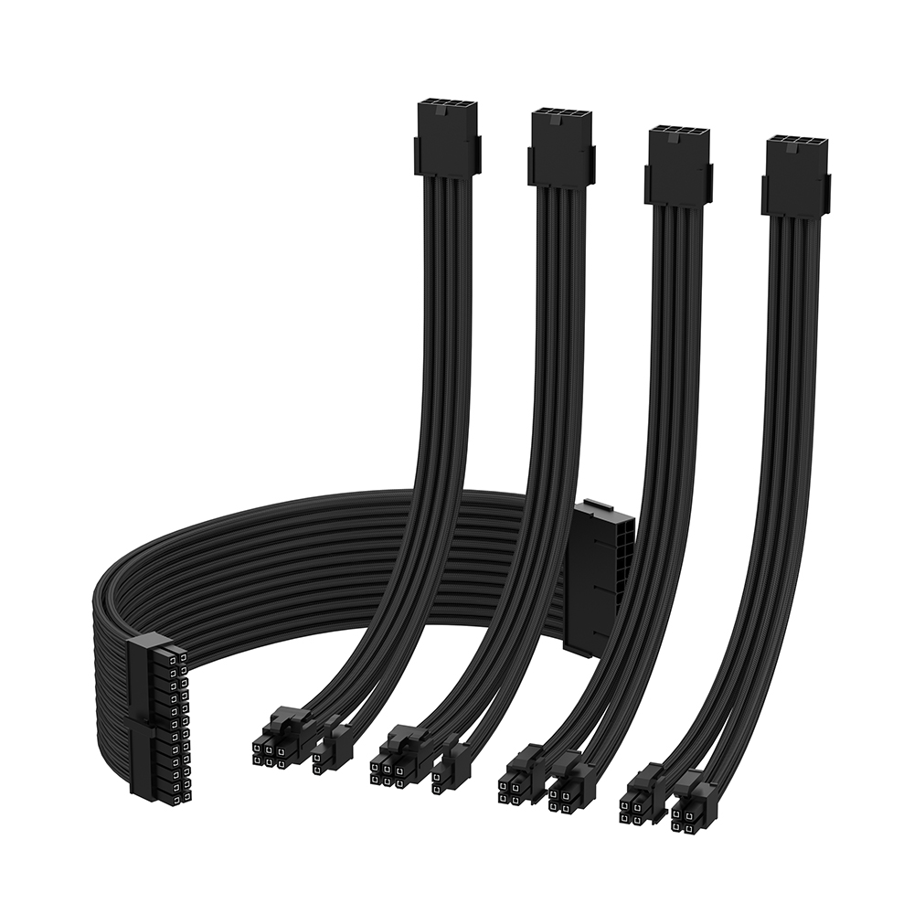 EZDIY-FAB PSU 연장 슬리빙 16AWG 케이블 5PACK 블랙 - 상품 이미지