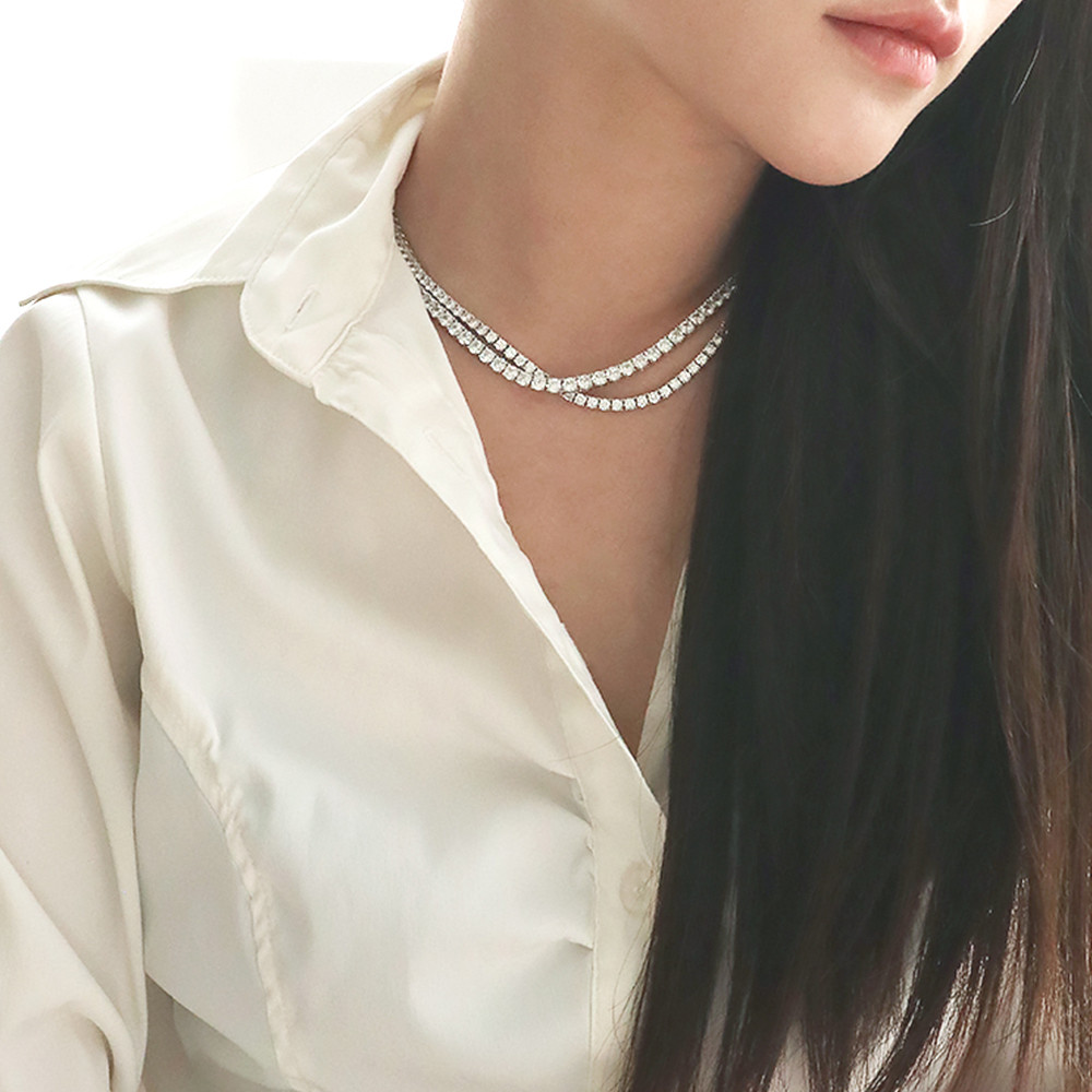 프롱세팅 3mm 라운드 큐빅 지르코니아 테니스목걸이 이미지 8