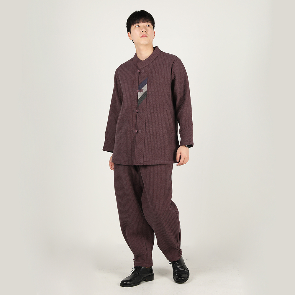 남자 겨울 생활한복 기모 선염 조각 굵은골 누비한벌 개량 계량 한복 절복 법복. 상품 이미지
