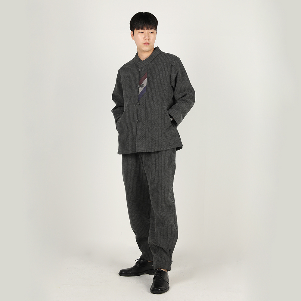 남자 겨울 생활한복 기모 선염 조각 굵은골 누비한벌 개량 계량 한복 절복 법복. 상품 이미지